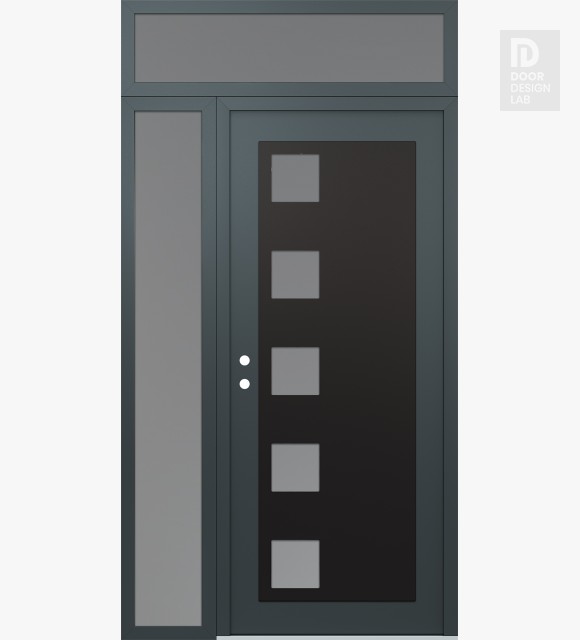 Modern Steel Front Door Diamond C5 48" x 96" anthracite/anthracite frosted Glass Panel black RHI with Sidelite and Transom frosted Glass