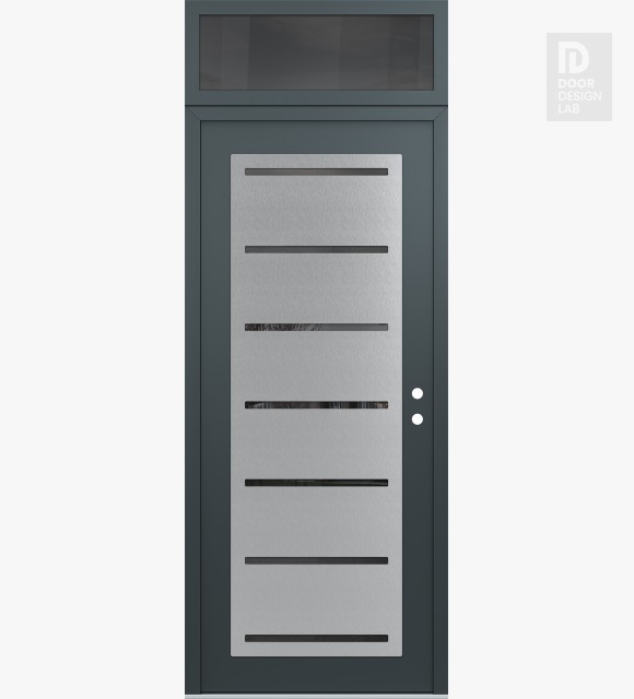 Modern Steel Front Door Diamond C11 36" x 96" anthracite/anthracite mirrored Glass Panel stainless steel LHI with Transom mirrored Glass