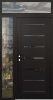 Diamond C11 50" x 96" black/black mirrored Glass Panel black RHI with Sidelite and Transom clear Glass