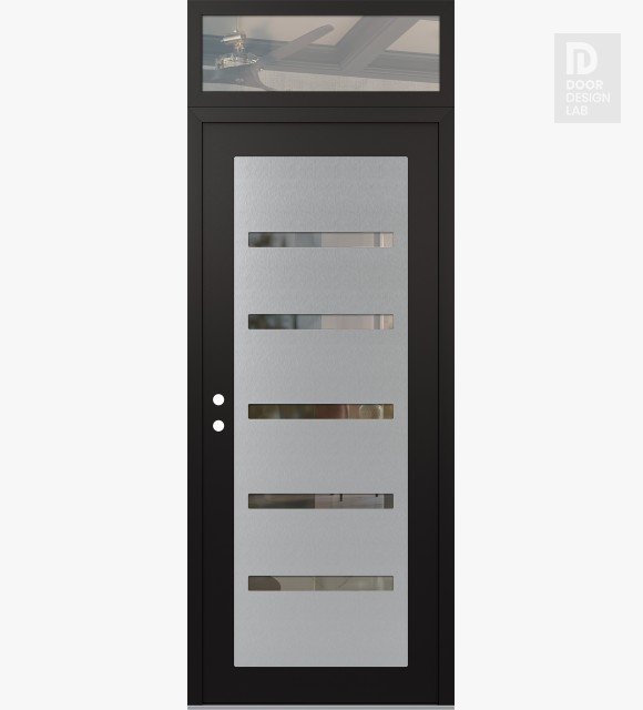 Modern Steel Front Door Diamond C7 36" x 96" black/black clear Glass Panel stainless steel RHI with Transom clear Glass
