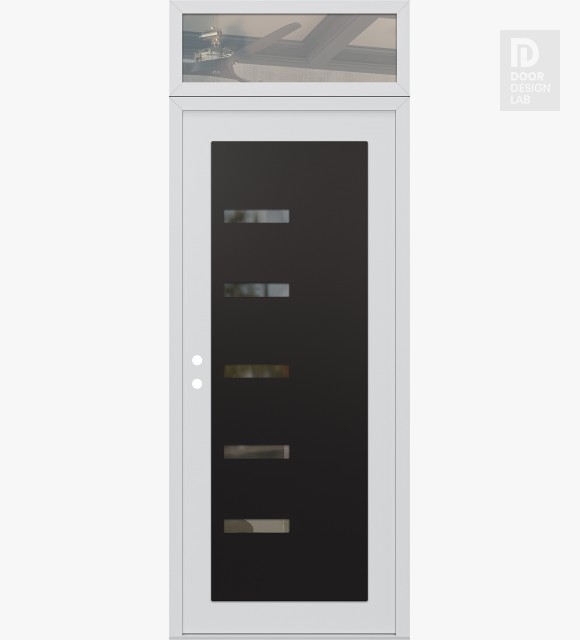 Modern Steel Front Door Diamond C8 36" x 96" white/white clear Glass Panel black RHI with Transom clear Glass