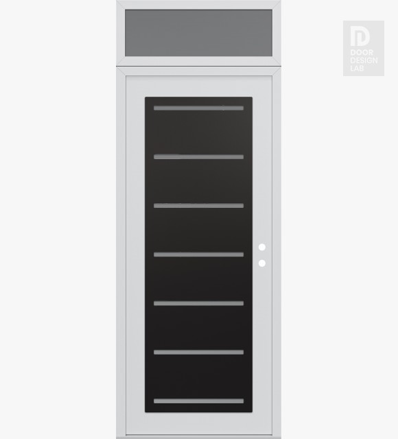 Modern Steel Front Door Diamond C11 36" x 96" white/white frosted Glass Panel black LHI with Transom frosted Glass