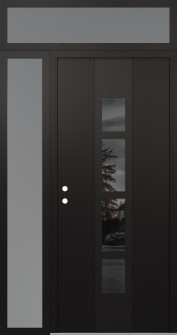 DIAMOND A10 52" X 96" BLACK/BLACK MIRRORED GLASS PANEL BLACK RHI WITH SIDELITE AND TRANSOM FROSTED GLASS