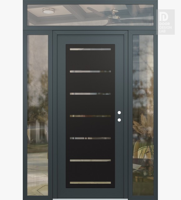 Modern Steel Front Door Diamond C11 64" x 96" anthracite/anthracite clear Glass Panel black LHI with 2 Sidelites and Transom clear Glass