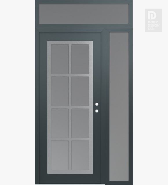Modern Steel Front Door Diamond C16 50" x 96" anthracite/anthracite frosted Glass Panel stainless steel LHI with Sidelite and Transom frosted Glass