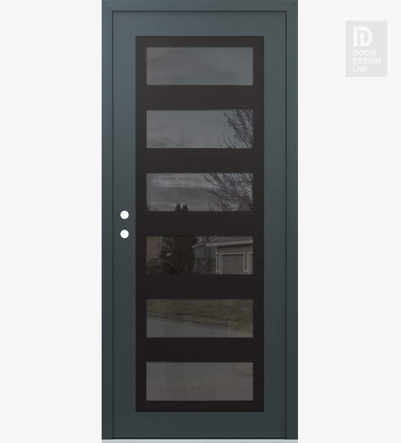 Modern Steel Front Door Diamond C9 36" x 80" anthracite/anthracite mirrored Glass Panel black RHI