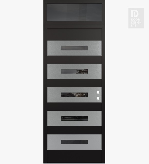 Modern Steel Front Door Diamond D9 36" x 96" black/black mirrored Glass Panel stainless steel LHI with Transom mirrored Glass