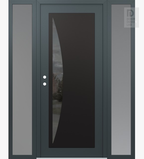 Modern Steel Front Door Diamond C13 60" x 80" anthracite/anthracite mirrored Glass Panel black RHI with 2 Sidelites frosted Glass
