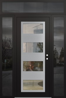 Diamond C2 64" x 96" black/black clear Glass Panel stainless steel LHI with 2 Sidelites and Transom mirrored Glass
