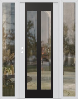 Diamond C14 64" x 80" white/white clear Glass Panel black RHI with 2 Sidelites clear Glass