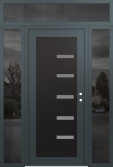 Diamond C8 60" x 96" anthracite/anthracite frosted Glass Panel black LHI with 2 Sidelites and Transom mirrored Glass