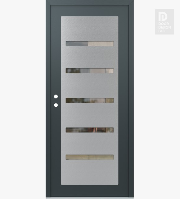 Modern Steel Front Door Diamond C7 36" x 80" anthracite/anthracite clear Glass Panel stainless steel RHI