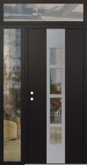 DIAMOND A10 48" X 96" BLACK/BLACK CLEAR GLASS PANEL STAINLESS STEEL RHI WITH SIDELITE AND TRANSOM CLEAR GLASS