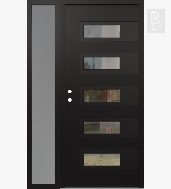 Modern Steel Front Door Diamond D3 50" x 80" black/black clear Glass Panel black RHI with Sidelite frosted Glass