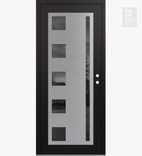 Modern Steel Front Door Diamond C3 36" x 80" black/black mirrored Glass Panel stainless steel LHI