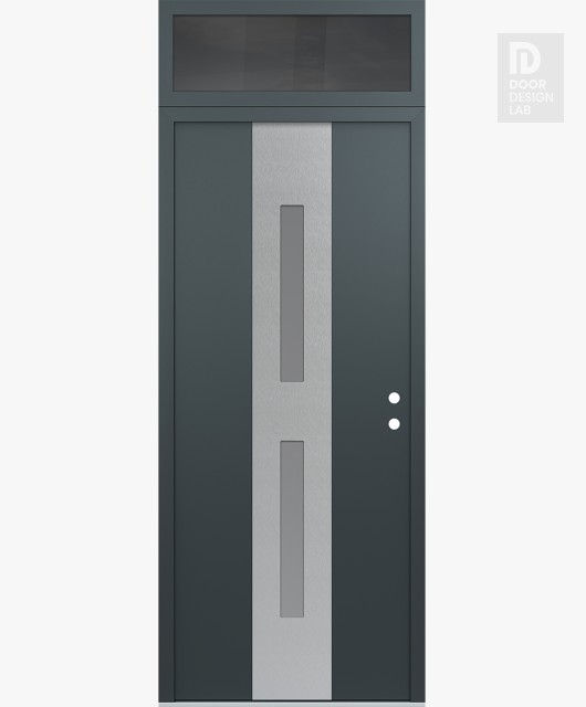 Modern Steel Front Door DIAMOND A6 36" X 96" ANTHRACITE/ANTHRACITE FROSTED GLASS PANEL STAINLESS STEEL LHI WITH TRANSOM MIRRORED GLASS