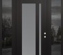 Modern Steel Front Door Diamond C15 60" x 96" black/white frosted Glass Panel black LHI with 2 Sidelites and Transom mirrored Glass