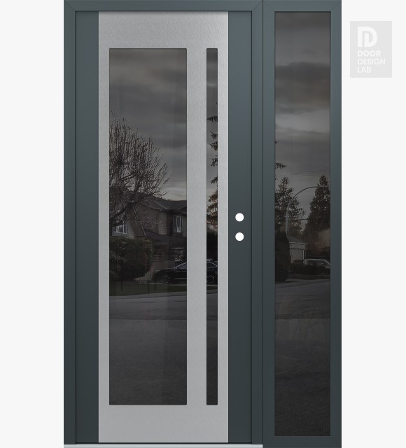 Modern Steel Front Door Diamond C15 52" x 80" anthracite/anthracite mirrored Glass Panel stainless steel LHI with Sidelite mirrored Glass