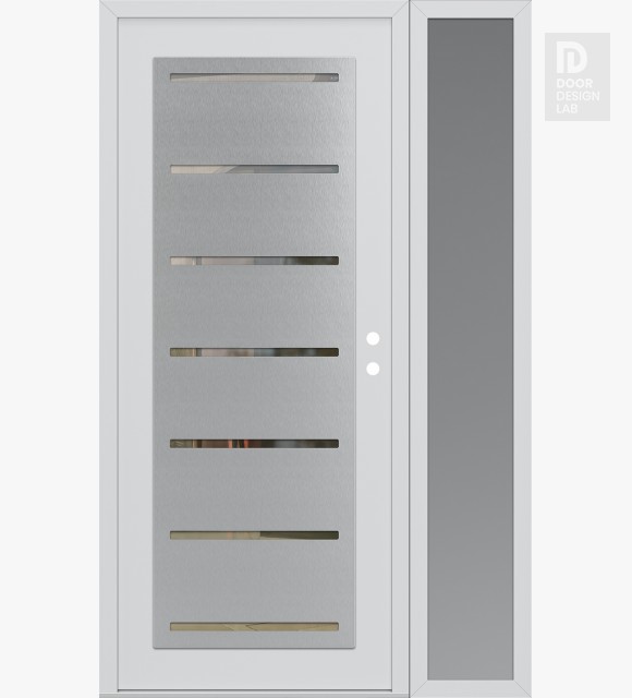 Modern Steel Front Door Diamond C11 50" x 80" white/white clear Glass Panel stainless steel LHI with Sidelite frosted Glass