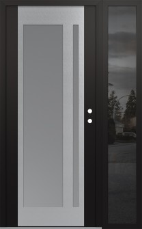 Diamond C15 52" x 80" black/white frosted Glass Panel stainless steel LHI with Sidelite mirrored Glass