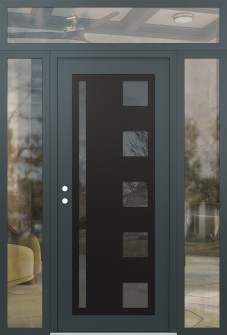 Diamond C3 68" x 96" anthracite/anthracite mirrored Glass Panel black RHI with 2 Sidelites and Transom clear Glass