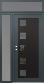 Diamond C5 48" x 96" anthracite/anthracite mirrored Glass Panel black RHI with Sidelite and Transom frosted Glass