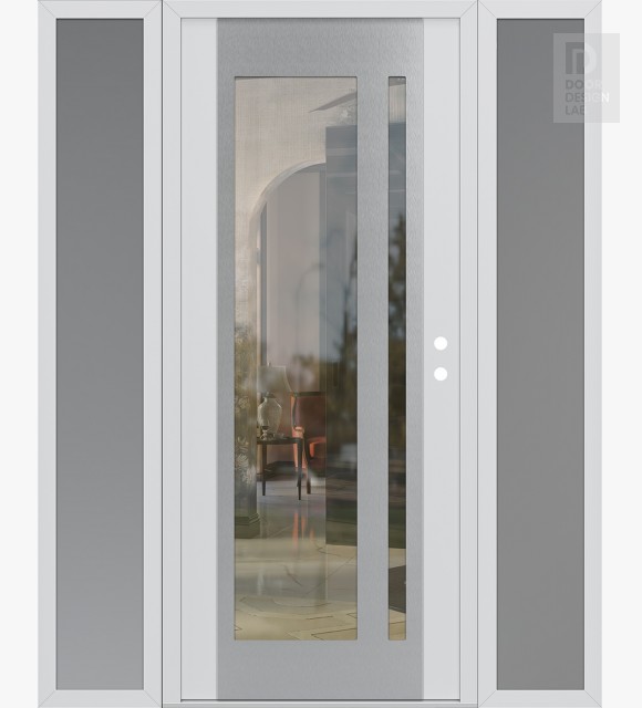Modern Steel Front Door Diamond C15 68" x 80" white/white clear Glass Panel stainless steel LHI with 2 Sidelites frosted Glass