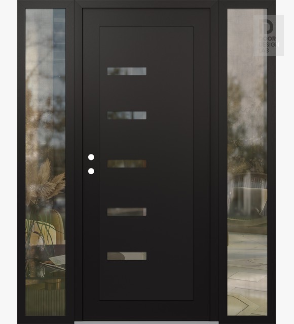 Modern Steel Front Door Diamond C8 64" x 80" black/black clear Glass Panel black RHI with 2 Sidelites clear Glass