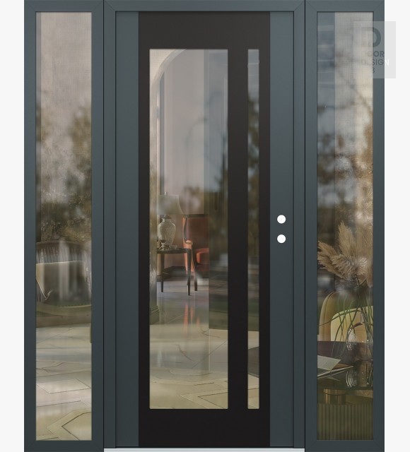 Modern Steel Front Door Diamond C15 68" x 80" anthracite/anthracite clear Glass Panel black LHI with 2 Sidelites clear Glass