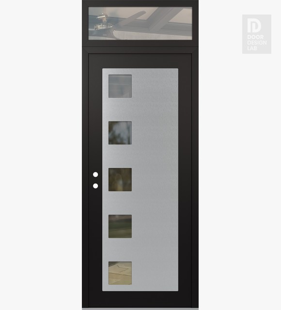 Modern Steel Front Door Diamond C5 36" x 96" black/black clear Glass Panel stainless steel RHI with Transom clear Glass