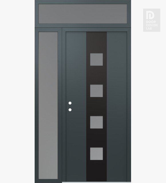Modern Steel Front Door DIAMOND A12 50" X 96" ANTHRACITE/ANTHRACITE FROSTED GLASS PANEL BLACK RHI WITH SIDELITE AND TRANSOM FROSTED GLASS