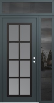 Diamond C16 52" x 96" anthracite/anthracite frosted Glass Panel black LHI with Sidelite and Transom mirrored Glass