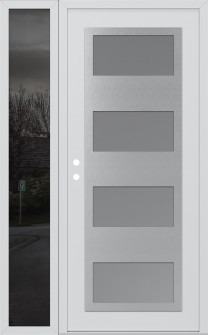 Diamond C2 52" x 80" white/white frosted Glass Panel stainless steel LHI with Sidelite mirrored Glass