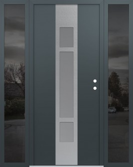 DIAMOND A9 64" X 80" ANTHRACITE/ANTHRACITE FROSTED GLASS PANEL STAINLESS STEEL LHI WITH 2 SIDELITES MIRRORED GLASS