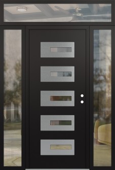 Diamond D6 64" x 96" black/black clear Glass Panel stainless steel LHI with 2 Sidelites and Transom clear Glass