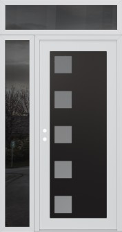 Diamond C5 52" x 96" white/white frosted Glass Panel black RHI with Sidelite and Transom mirrored Glass
