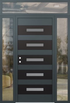 Diamond D9 64" x 96" anthracite/anthracite frosted Glass Panel black RHI with 2 Sidelites and Transom clear Glass