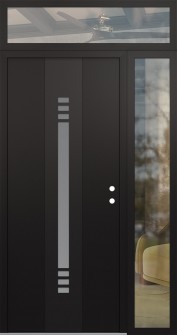 DIAMOND A5 52" X 96" BLACK/WHITE FROSTED GLASS PANEL BLACK LHI WITH SIDELITE AND TRANSOM CLEAR GLASS