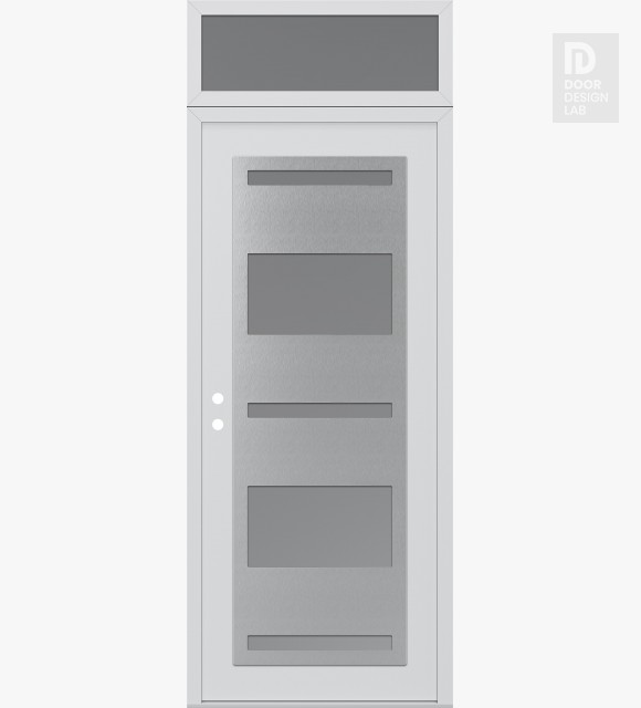Modern Steel Front Door Diamond C10 36" x 96" white/white frosted Glass Panel stainless steel RHI with Transom frosted Glass