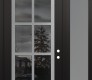 Modern Steel Front Door Diamond C16 48" x 96" black/black mirrored Glass Panel stainless steel LHI with Sidelite and Transom frosted Glass