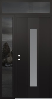 DIAMOND A1 48" X 96" BLACK/WHITE FROSTED GLASS PANEL BLACK RHI WITH SIDELITE AND TRANSOM MIRRORED GLASS