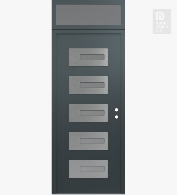 Modern Steel Front Door Diamond D6 36" x 96" anthracite/anthracite frosted Glass Panel stainless steel LHI with Transom frosted Glass