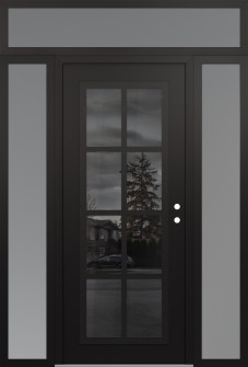 Diamond C16 68" x 96" black/black mirrored Glass Panel black LHI with 2 Sidelites and Transom frosted Glass