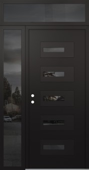 Diamond D6 52" x 96" black/black Mirrored Glass Panel black RHI with Sidelite and Transom Mirrored Glass