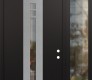 Modern Steel Front Door DIAMOND A4 48" X 96" BLACK/BLACK CLEAR GLASS PANEL STAINLESS STEEL LHI WITH SIDELITE AND TRANSOM CLEAR GLASS