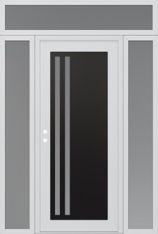 Diamond C6 64" x 96" white/white frosted Glass Panel black RHI with 2 Sidelites and Transom frosted Glass