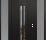 Modern Steel Front Door DIAMOND A8 64" X 96" BLACK/BLACK CLEAR GLASS PANEL BLACK LHI WITH 2 SIDELITES AND TRANSOM FROSTED GLASS