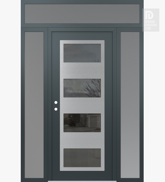 Modern Steel Front Door Diamond C2 60" x 96" anthracite/anthracite mirrored Glass Panel stainless steel RHI with 2 Sidelites and Transom frosted Glass