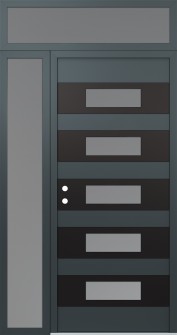 Diamond D5 52" x 96" anthracite/anthracite frosted Glass Panel black RHI with Sidelite and Transom frosted Glass