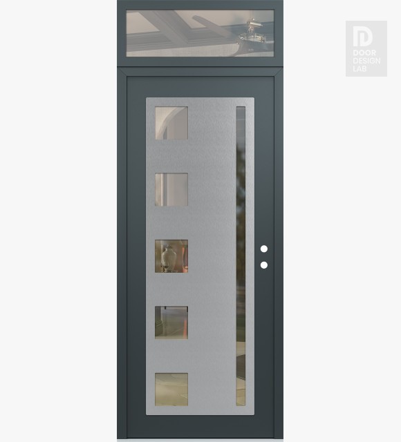 Modern Steel Front Door Diamond C3 36" x 96" anthracite/anthracite clear Glass Panel stainless steel LHI with Transom clear Glass
